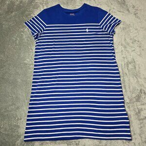 Polo Ralph Lauren Dress Womens Large Blue White Stripe Nautical Preppy Beachy